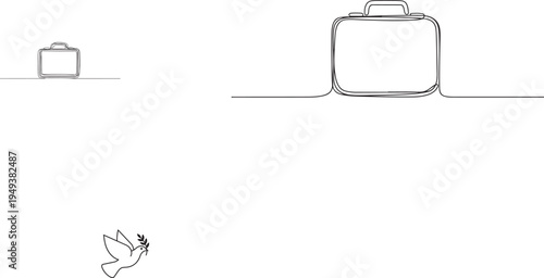Travel suitcase in one line art style .Vector illustration.
