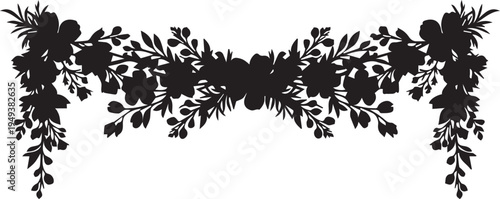 Floral horizontal border vector silhouette illustration line art decorative flower design