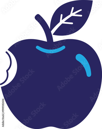 Silhouette of a bitten blue apple isolated on transparent background