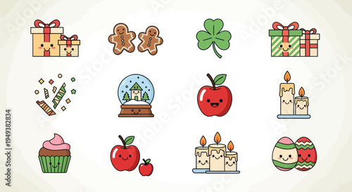Festive icons gifts sweets and celebrations