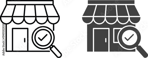 Storefronts with magnifying glasses for inspection