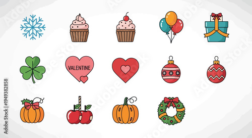 Festive icons holiday and celebration elements