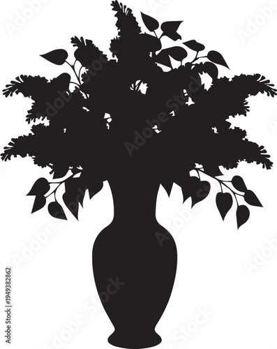 Flower bouquet in vase vector silhouette illustration line art