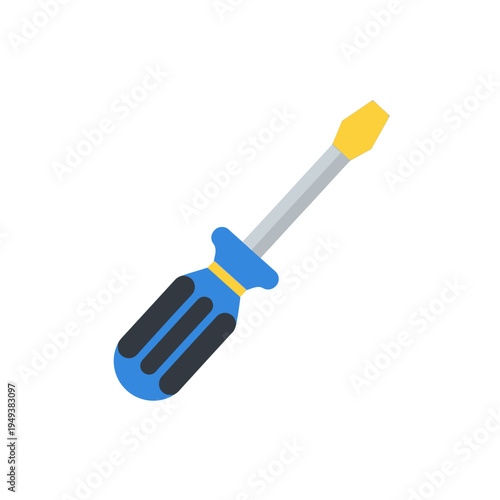 Blue handled screwdriver with yellow tip.