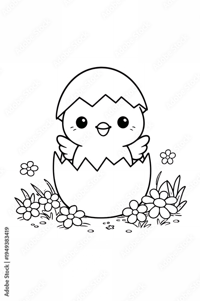 Obraz premium Cute Baby Chick Hatching from Egg Coloring Book Page