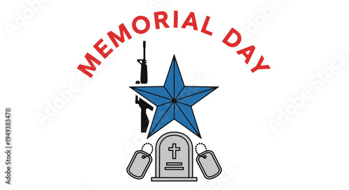 Memorial Day Fallen Soldier Tombstone Dog Tags Rifle Star Graphic