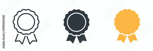 Medal Icons Approved Certified Award Badge Checkmark Number One Quality Achievement Winner Guarantee Excellence Vector Illustration