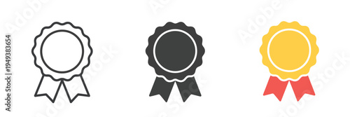 Medal Icons Approved Certified Award Badge Checkmark Number One Quality Achievement Winner Guarantee Excellence Vector Illustration