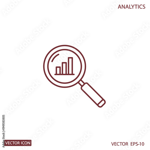 Magnifying glass with bar chart graph.