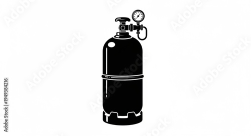 Black and White Illustration of a Scuba Diving Tank with Pressure Gauge.