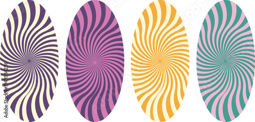 Vibrant skateboard decks with spiral patterns in various colors
