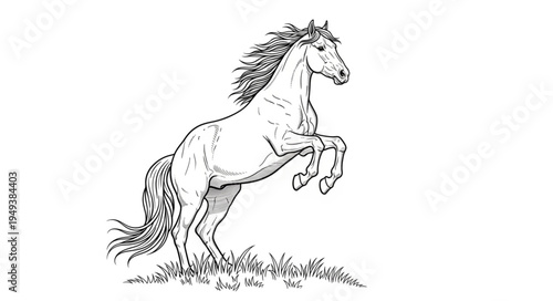 Majestic Horse Rearing Up - A Detailed Line Art Illustration.