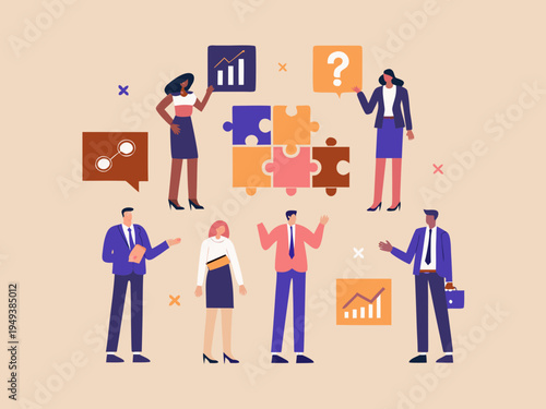 Diverse business team collaborating on strategy and problem solving concepts