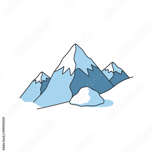Hand Drawn Mountain Peaks with Snow Caps vector illustration