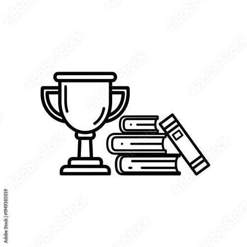 Trophy Cup and Books Line Art Icon vector illustration