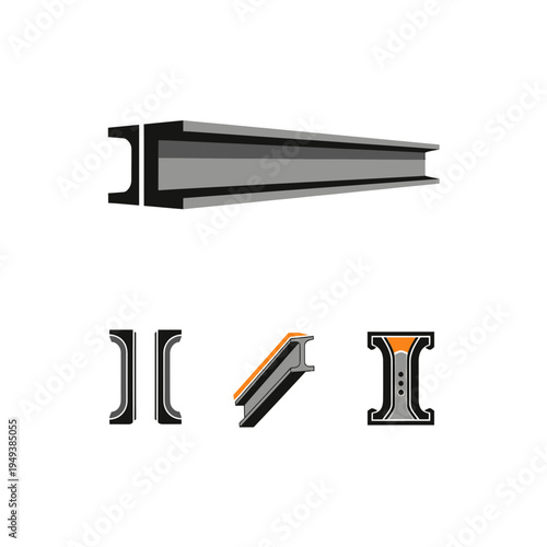 Steel I-Beam Set Isolated on White vector illustration