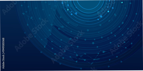 Abstract blue background with concentric lines and glowing particle effects