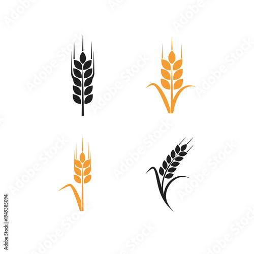 Wheat Ear Icon Set in Black and Gold vector illustration
