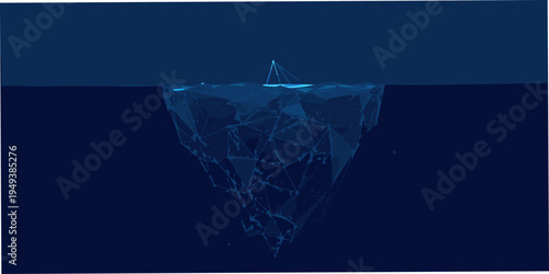 Abstract polygonal iceberg with a small sailboat on the water