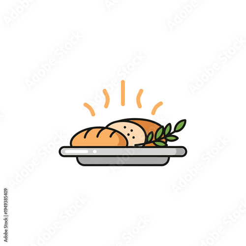 Fresh Bread on a Plate Vector Icon vector illustration