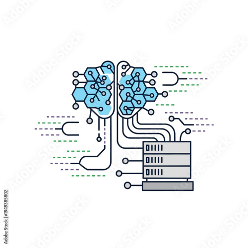 Brain with computer server connection.