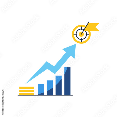 Business growth chart with target goal.