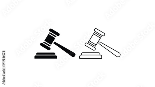 judge gavel icon set court hammer legal justice symbol law auction hammer silhouette line and solid illustration isolated
