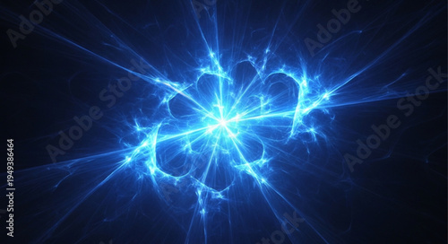 Abstract blue energy explosion with radiating lines.