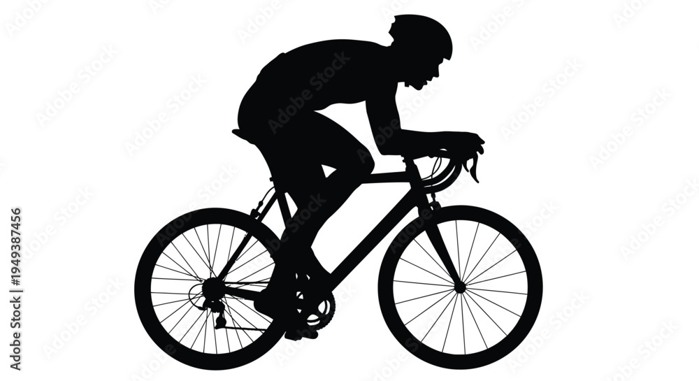 Obraz premium Vector silhouette illustration of a professional cyclist riding a road racing bicycle in an aerodynamic position
