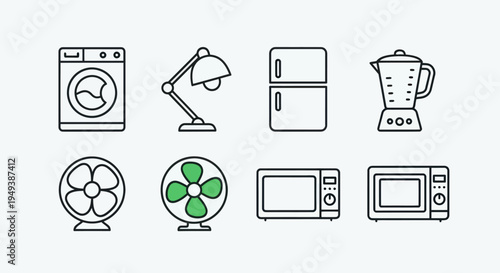 Household appliances outline icons