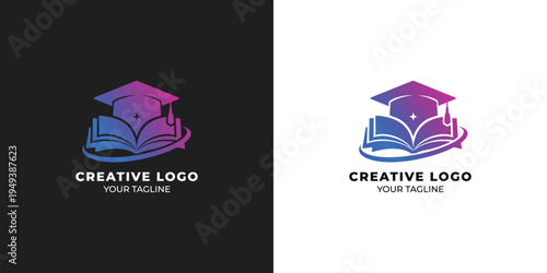 Creative Education Logo – Graduation Cap and Open Book Gradient Design
