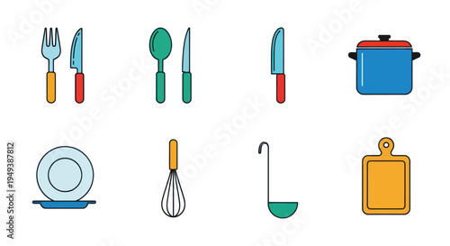 Kitchen utensils and cookware illustration