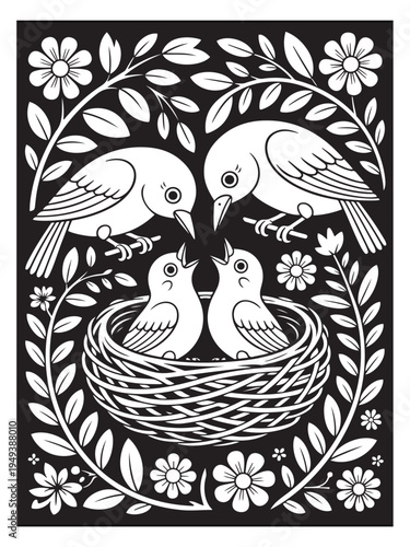 Nature monochrome coloring pages for adults and teens