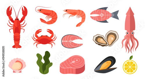 Seafood assortment lobster shrimp fish shellfish