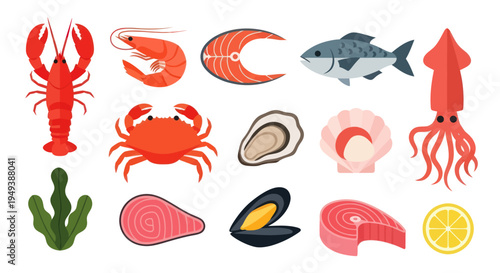 Seafood variety lobster shrimp fish and more