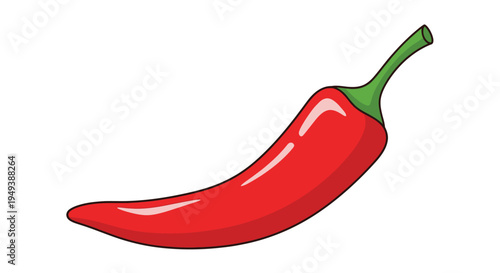 A vibrant red chili pepper with a green stem against a white background