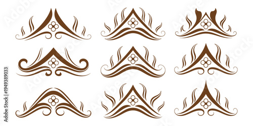 Thai House and Building Logo Element Set, Traditional Thailand Architecture Symbol Collection, Asian Roof Silhouette Design for Real Estate Branding, Resort Identity and Cultural Architecture Logo