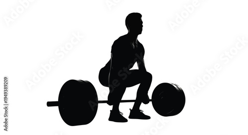 Silhouette vector illustration of a strong male athlete preparing to lift heavy weights during deadlift exercise