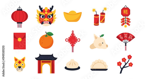 Chinese new year festive icon collection
