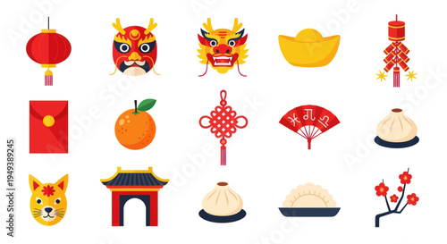 Chinese new year festive icons illustration