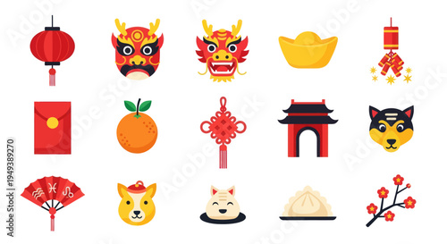Chinese new year festive icons illustration