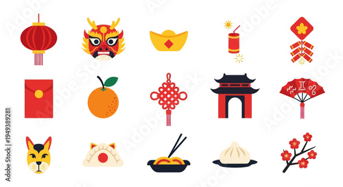 Chinese new year icons and symbols