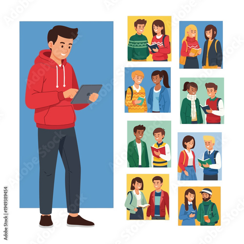 Smart Study Session: A young student immersed in study, with a focus on education and modern technology, sets the stage for collaborative learning and a connection with fellow students.