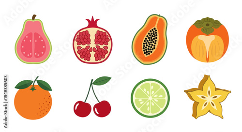Colorful tropical fruit assortment illustration