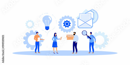 Team collaborating on innovative ideas and problem solving with technology