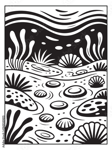 Nature monochrome coloring pages for adults and teens