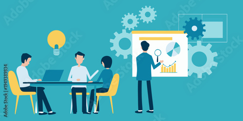 Team collaboration and brainstorming session with data analysis concepts