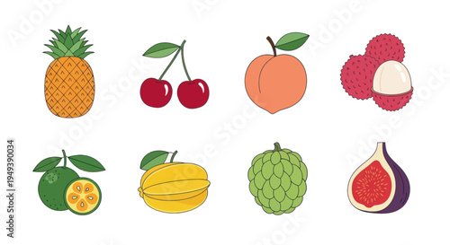 Colorful variety of fresh fruits collection