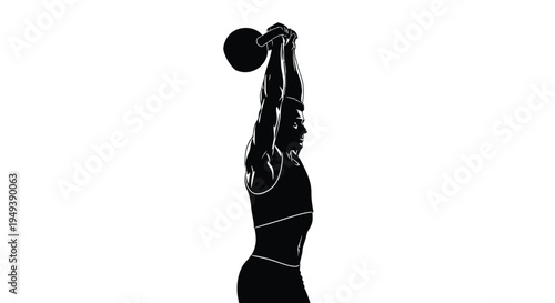 Athletic silhouette vector graphic of a strong person completing a kettlebell overhead press exercise