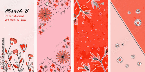 International women s day floral banner with pink and red hues